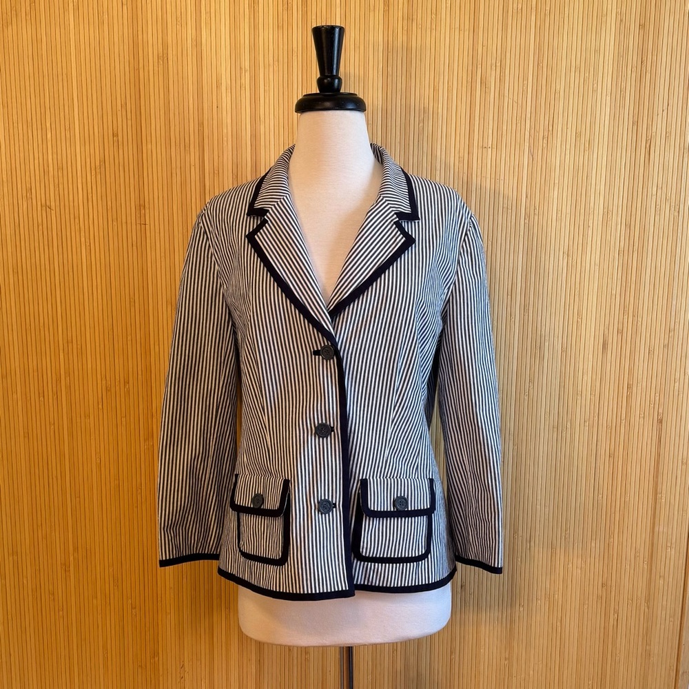 Tory Burch Blue & White Striped Cotton/Linen Blazer